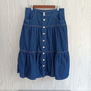 Time and Tru Womens Skirt Blue Denim Button Up Front Pockets Size 12